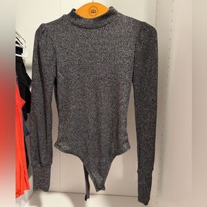 Revamped Heather Charcoal Ribbed Mock Neck Bodysuit